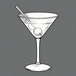 vector line art drawing of a martini glass, martini olive