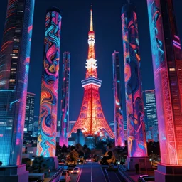 neon tokyo, adorned pillars, towers, landscape, alex ross, neal Adams, david finch, concept art, matte painting, highly detailed, rule of thirds, dynamic lighting, cinematic, detailed, denoised, centerd