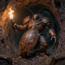 airbrush macro insect cyclops viscera | as god |, carapace rust chaos dystopic armor, wedged in necrotic sewer tunnel, chris foss, enric torres, alberto bontempi, feng zu hyper realism, narrative light, muted colors, epic, hyper detailed, awe inspiring, award winning horror, torch lighting, hyper realism, cinematical