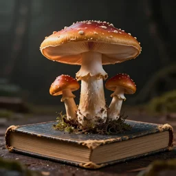 a magic mushroom growing from an old dusty book, dramatic lighting, cinematic, establishing shot, extremely high detail, foto realistic, cinematic lighting, post processed, concept art, high details, cinematic, 8k resolution, beautiful detailed, photorealistic, digital painting, artstation, concept art, smooth, sharp focus, artstation trending, octane render, unreal engine