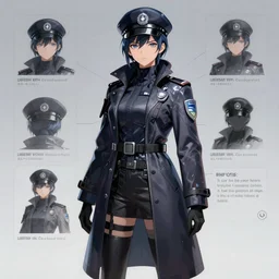 a female anime cyberpunk dream police detective wearing a heavy trench coat, character concept exploration, concept art, inspired by ergo proxy, clear outfit design, techwear, trending on artstation, clear shapes, clean edges, centred, full body
