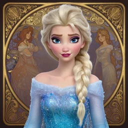 alexandra daddario with blonde hair as Elsa from Frozen, western, D&D, fantasy, intricate, elegant, highly detailed, digital painting, artstation, concept art, matte, sharp focus, illustration, art by Artgerm and Greg Rutkowski and Alphonse Mucha