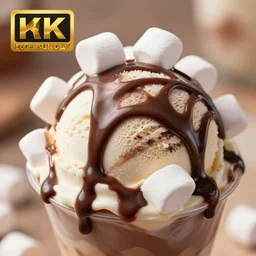 ice cream sunday, delicious, glistening, chocolate sauce, marshmallows, highly detailed, octane render, closeup, defocus, f. 2. 0, 8 k