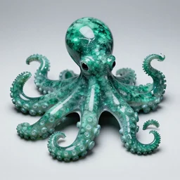 an octopus made from emerald stone, shiny and twinkling