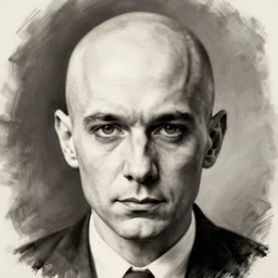 centered detailed portrait, noir detective 1 9 3 0, a giant bald albino, art by jean giraud and moebius, volumetric, realistic, expressive emotions, illustration