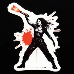 die cut sticker, molotov throwing revolutionary anarchist girl, splatter paint