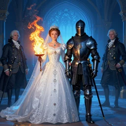 the royal wedding between the princess of fire and the black knight, blue light, blue tones. by henriette ronner - knip, by william henry hunt, by rembrandt, by joseph mallord william turner, by konstantin razumov, concept art,
