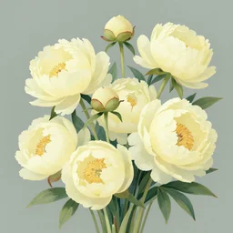 pale pastel yellow peonies by james jean, round buds, illustration