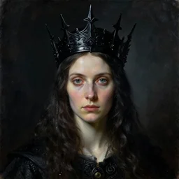 The portrait of Lady in black wax crown by Beksinski, dark fantasy, witcher, very detailed oil painting, masterpiece, 8k