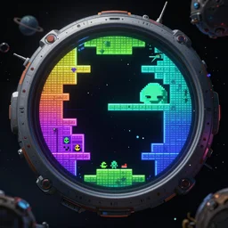 alien planet with round spaceship gameplay still frame, 4 colors, pixel art, retro, splash screen, level design, high contrast, background, deep focus, highly detailed, dramatic lighting, digital painting, artstation, concept art, matte, greg rutkowski, moebius, illustration.