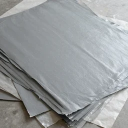 painterly warped plastic paper products heap, dull grey expressionism