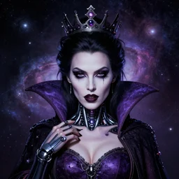 queen vampire woman portrait made out of galaxies, beautiful, cyborg, tim burton comic book art, realistic