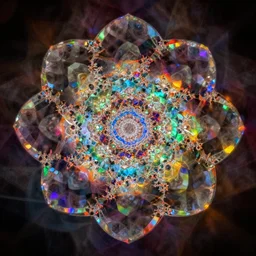 colorful crystal fractal, colorized photo from the 7 0 s, hexagonic lens flare,
