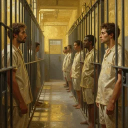 beautiful oil matte painting, men in solitary confinement in caribbean jail, wonderful masterpiece highly detailed, beautiful cinematic light deep focus, elegant, digital painting, smooth, sharp focus, golden ratio, dramatic illumination, ultra realistic, 8 k, art by artemisia lomi gentileschi and caravaggio