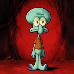 zombie squidward, in the style of beksinski, red, black, vibrant, chiaroscuro, high detail, perfect artwork, clean lines