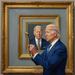 mise en abyme!!!, joe biden paints a painting of joe biden who is in the frame painting a frame of joe biden, droste effect!!!, mise en abyme!!!