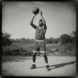 Daguerreotype of a kapre playing basketball