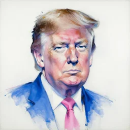 abstract portrait painting of donald trump, thin scribble on white canvas, blue and pink shift, martha jungwirth sketch, drawn by yves tanguy, oil on canvas, thick impasto