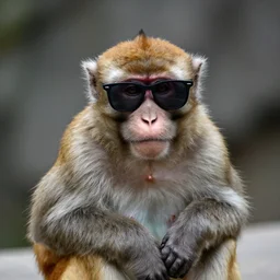 a japanese macaque wearing sunglasses
