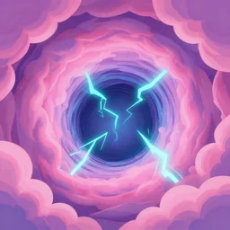 graphic novel illustration of pink and purple clouds swirling into a wormhole, cyan lightning, digital illustration, deviantArt, artstation, artstation HQ, HD, 4k resolution