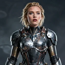 “Scarlett Johansson portrait, dystopia core, hyperrealistic, apocalyptic, highly detailed exoskeleton armor, dramatic, sharp focus, hero, gape, epic”