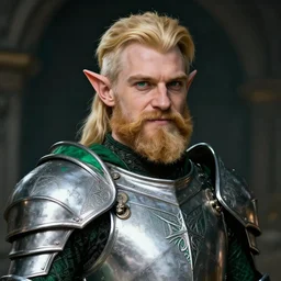 portrait, fantasy beardless dwarf cleric with no beard, young adult, no beard, short blonde hair combed to one side, silver and emerald breastplate with religious engravings, clean shaven, green eyes, slightly smirking, style by donato giancola, wayne reynolds, jeff easley dramatic light, high detail, cinematic lighting, artstation, dungeons and dragons