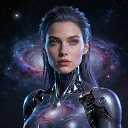 woman portrait made out of galaxies, beautiful, cyborg, cinematic, comic book art, realistic, highly detailed, octane render, unreal engine, sharp focus