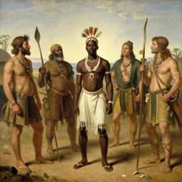 african tribal leader meets european adventurers painting