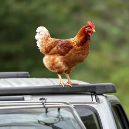 chicken on top of a truck