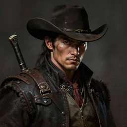 stunning portrait of samurai cowboy, gritty dark digital painting
