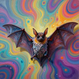 a lonely bat, psychedelic, vibrant colors, masterpiece