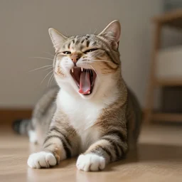cat yawning and stretching