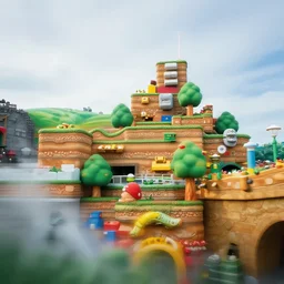 professional photo of landscape similar to first classic level of super mario, by discovery magazine, real life, photorealistic, soft focus, long exposure