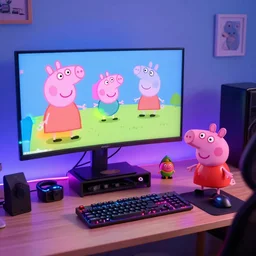 peppa pig streaming on twitch with rgb light gamer setup