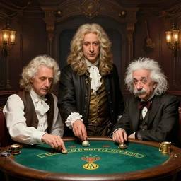 family portrait of isaac newton and stephen hawkins and einstein playing poker in an old west saloon, intricate, elegant, highly detailed, centered, digital painting, artstation, concept art, smooth, sharp focus, illustration, art by todd lockwood and donato giancola and greg rutkowski