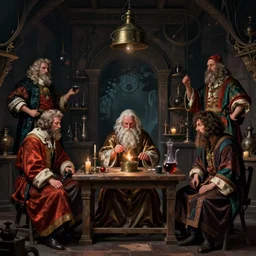 colorful, fantasy concept art by jakub rozalski, jan matejko, and j. dickenson, jesse eisenberg as an enigmatic medieval alchemist in a alchemy lab. dark shadows, ( low key light ), law contrasts