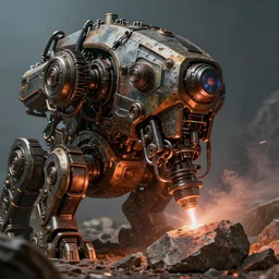 ancient futuristic mining machine that cuts rocks with a laser, close up peter mohrbacher, featured on artstation, octane render, cinematic, rugged, intricate, 8 k