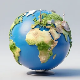 an globe with famous 3 d landmarks on it, 3 d render, 3 d model, smooth, ray tracing
