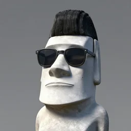 moai statue, sunglasses, black pompadour, sunglasses, black pompadour