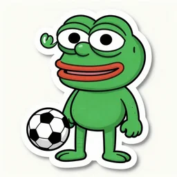 a sticker illustration of pepe with a ball, highly detailed, carefully drawn, meme, artstation, artstationHQ, artstationHD