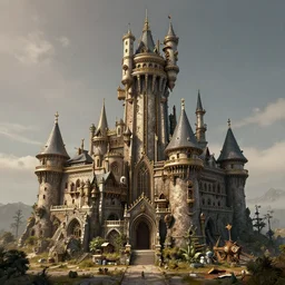 steampunk castle, 3d scene, ultra realistic