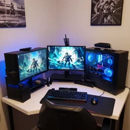 a gamer setup in a bathroom