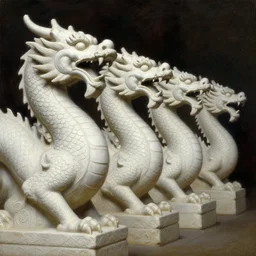 2 0 5 0 scary movie, a line of detailed white stone dragon statures, oil paint, classic art, 1 3 century style, volume light