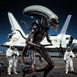 xenomorph, xenomorph, astronauts, space shuttle, apollo 1 1, the movie alien, high definition, grainy footage, color footage, landscape