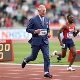 photo finish as prince charles wins the 1 0 0 metres sprint in new world record