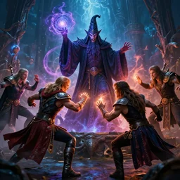 a group of heroes are fighting an evil wizard who is using powerful magic to try to defeat the heroes, but they are using their own skills and abilities to fight back, fantasy action movie, special effects, vfx, ilm, highly detailed, 4 k