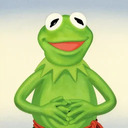 ukiyo-e painting of Kermit the frog as a samurai
