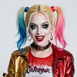 beautiful lady gaga as harley quinn, horror, high details, bright colors, vivid, intricate details, by vincent di fate, artgerm julie bell beeple, 1 9 8 0 s, inking, vintage 8 0 s print, screen print