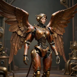 steampunk robot angel, big ornamental wings, brown body, intricate, soulless, steampunk yunkyard background, sharp focus, highly detailed, cinematic lighting, studio quality, smooth render, unreal engine 5 rendered, octane, rendered, by artgerm, greg rutkowski, alphonse mucha
