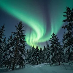 the aurora borealis in a snowy forest